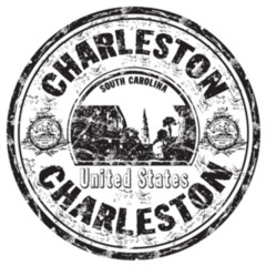 Faded Round Stamp With The Name Of Charleston, South Carolina