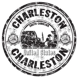 Faded Round Stamp With The Name Of Charleston, South Carolina