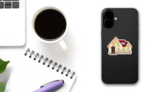 Fairy Tale Wooden House Sticker on a Phone (New) example