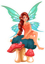Fairy with Braided Hair on Mushroom Sticker