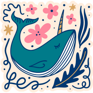 Fairytale Magic Narwhal Hand Drawn Sticker