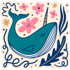 Fairytale Magic Narwhal Hand Drawn Sticker