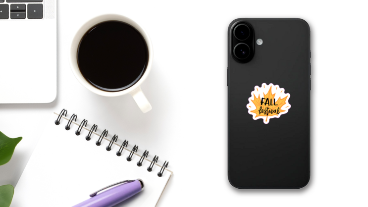 Fall Festival Maple Leaf Sticker on a Phone (New) example