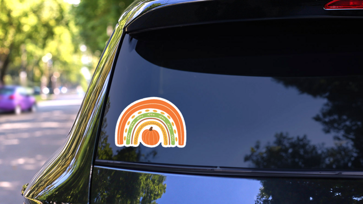 Fall Rainbow With Pumpkin Cute Autumn Sticker on a Rear Car Window (New) example