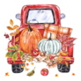 Fall Red Pickup Truck With Pumpkins Sticker