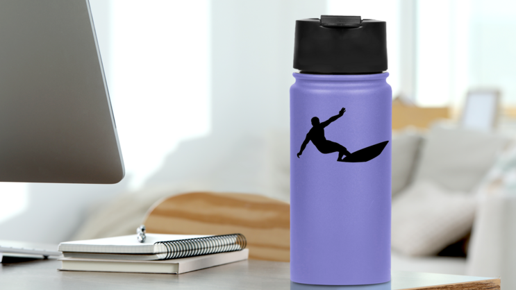 Falling Down Surfing Sticker on a Water Bottle (New) example