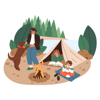 Family Camping Cartoon Sticker 