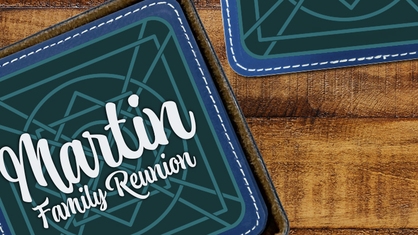 Family Reunion Blue Leatherette Coaster Set