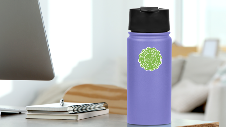 Farm Fresh Badge Icon Sticker on a Water Bottle (New) example