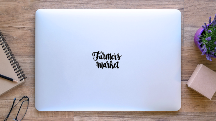Farmers Market Lettering Sticker on a Laptop (New) example