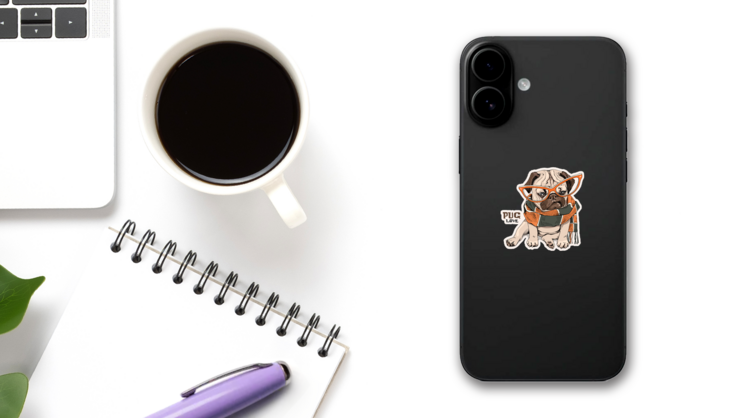 Fashion Pug Sticker on a Phone (New) example