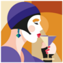 Fashionable 1920s Woman Drinking Wine Abstract Sticker