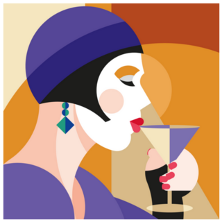 Fashionable 1920s Woman Drinking Wine Abstract Sticker