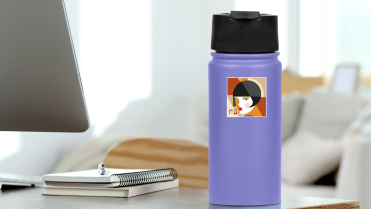 Fashionable Stylish 1920s Woman Sticker on a Water Bottle (New) example