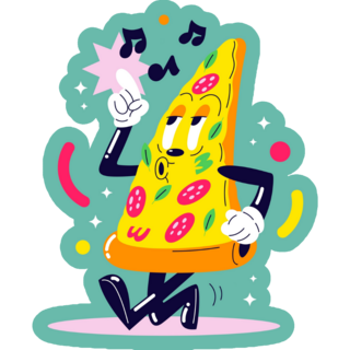 Fast Food Pizza Mascot On Blue Sticker