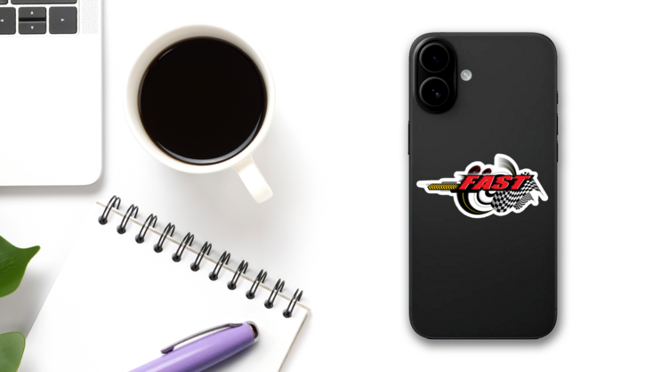 Fast Speed Concept Racing Sticker on a Phone (New) example