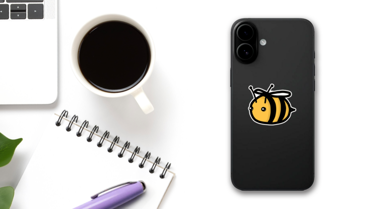 Fat Bumble Bee Sticker on a Phone (New) example