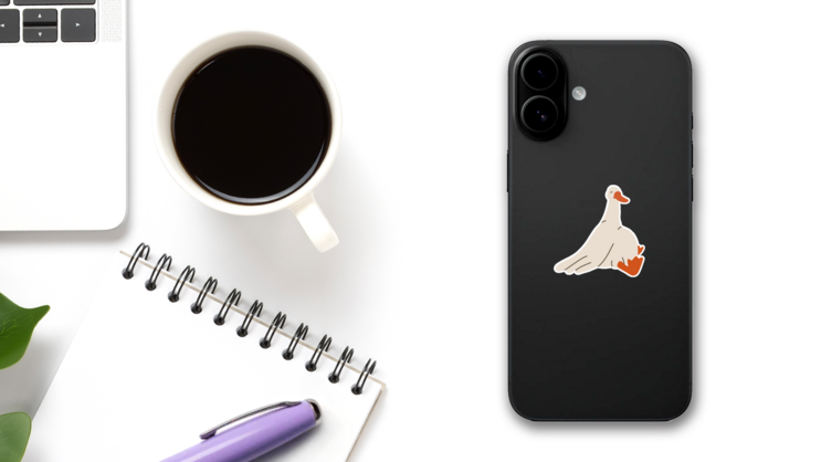 Fat Goose Sits Sticker on a Phone (New) example