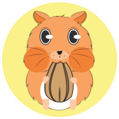 Fat Hamster Eating On Yellow Sticker