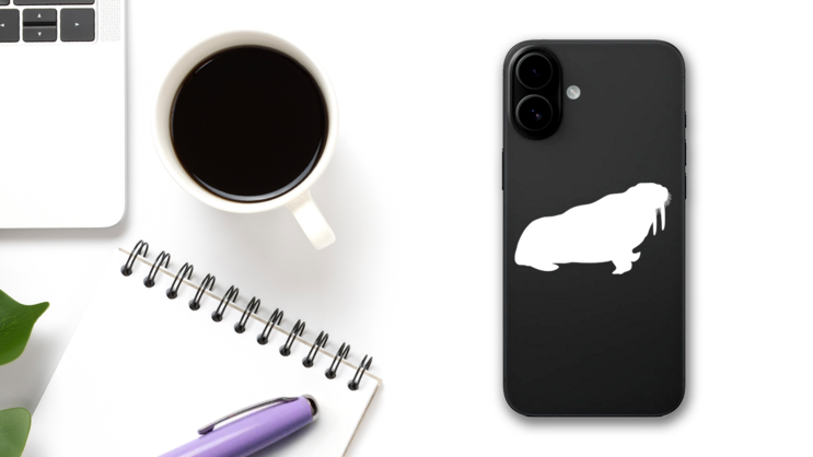 Fat Walrus Sticker on a Phone (New) example