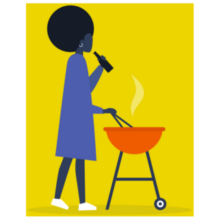 Female Character Cooking Dinner On The Bbq Sticker