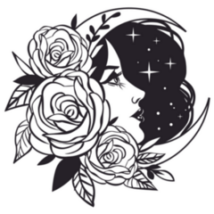 Female Face With Roses, Moon And Stars Sticker
