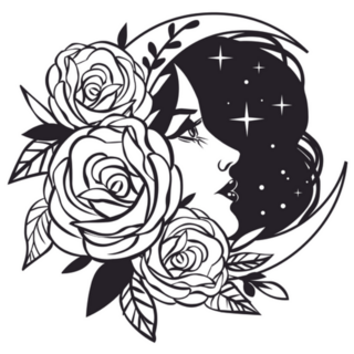 Female Face With Roses, Moon And Stars Sticker