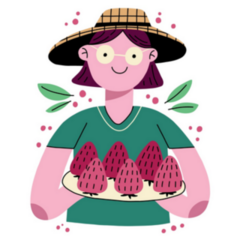 Female Farmer Holding A Plate With Strawberries Sticker 
