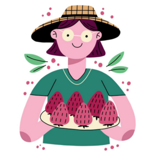 Female Farmer Holding A Plate With Strawberries Sticker 