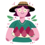Female Farmer Holding A Plate With Strawberries Sticker