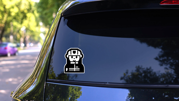 Female Firefighter Character Icon Sticker on a Rear Car Window (New) example
