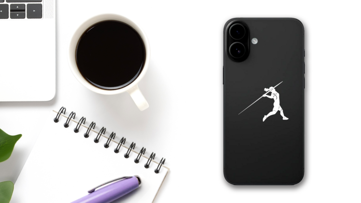 Female Javelin Thrower Sticker on a Phone (New) example