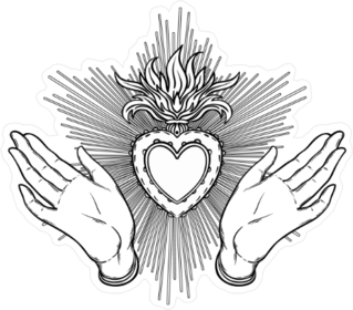 Female Open Hands Around Sacred Heart Of Jesus Sticker