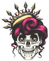 Female Skull With A Crown And Long Hair Sticker