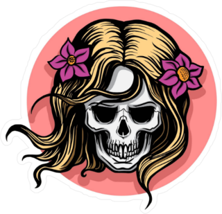 Female Skull With Hair And Flowers Sticker