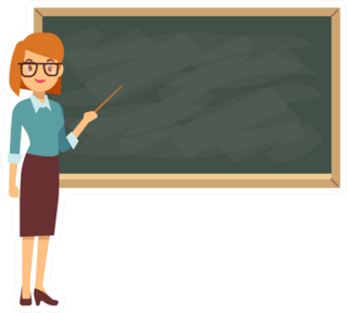 Female Teacher At Blackboard In Classroom Cartoon Sticker