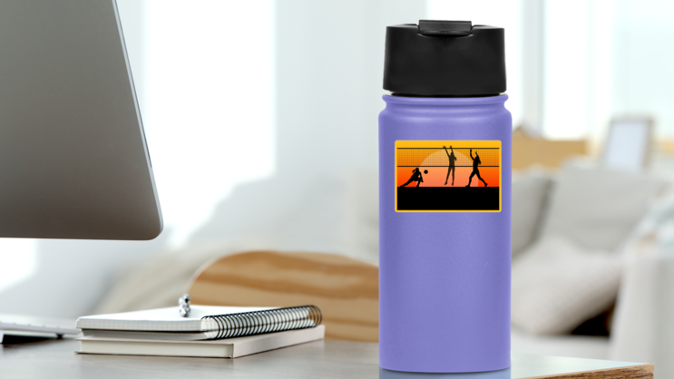 Female Volleyball Players At Sunset Sticker on a Water Bottle (New) example