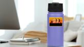 Female Volleyball Players At Sunset Sticker on a Water Bottle (New) example