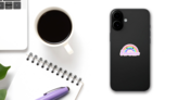 Feminist Lgbt Rainbow Sticker on a Phone (New) example