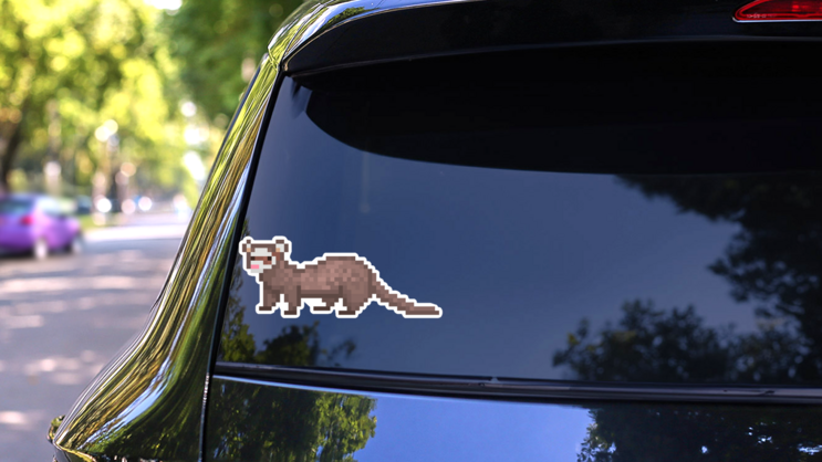Ferret Pixel Art Character Sticker on a Rear Car Window (New) example