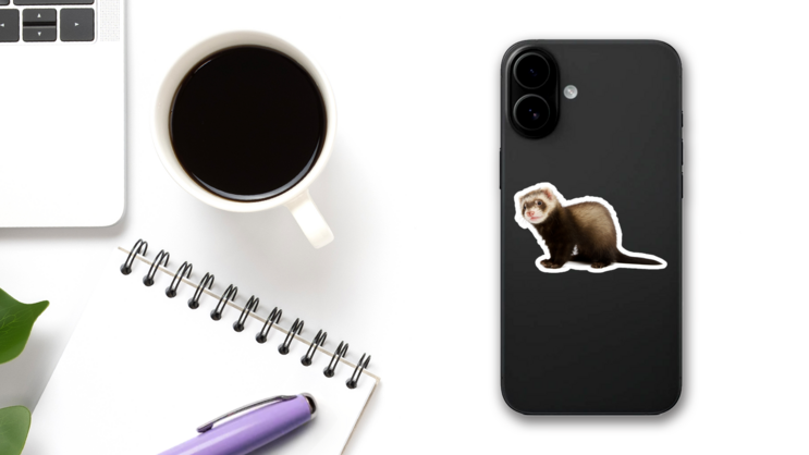 Ferret Sitting And Looking Away Sticker on a Phone (New) example