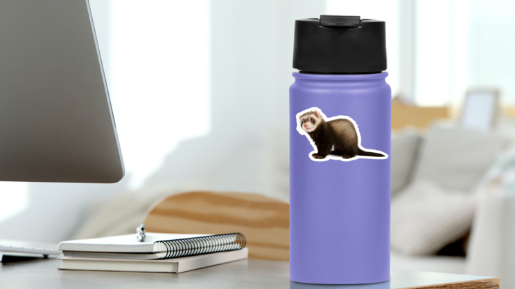 Ferret Sitting And Looking Away Sticker on a Water Bottle (New) example