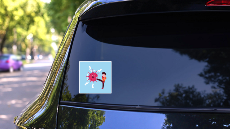 Fighting Covid and Winning Sticker on a Rear Car Window (New) example