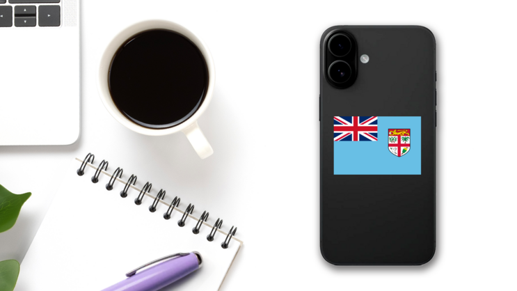 Fiji Flag Sticker on a Phone (New) example