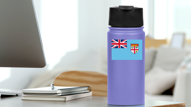 Fiji Flag Sticker on a Water Bottle (New) example