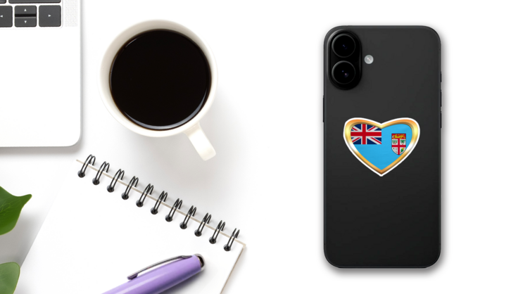 Fijian National Flag Heart Sticker on a Phone (New) example