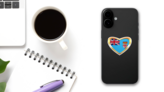 Fijian National Flag Heart Sticker on a Phone (New) example