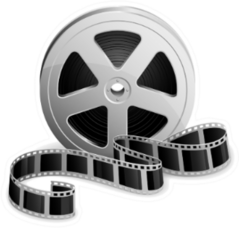 Film Reel And Twisted Cinema Tape Isolated Sticker
