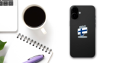 Finland Flag Icon Grey Sticker on a Phone (New) example