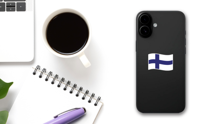 Finland Flag Wave Sticker on a Phone (New) example